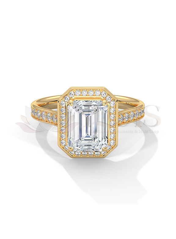 Vintage Emerald Cut Octagon Halo Pave Diamond Engagement Ring